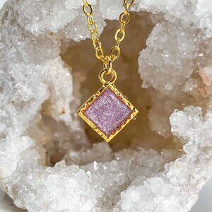 3/$20 14k Gold Rose Glitter Resin Diamond Charm Handmade Pendant Necklace